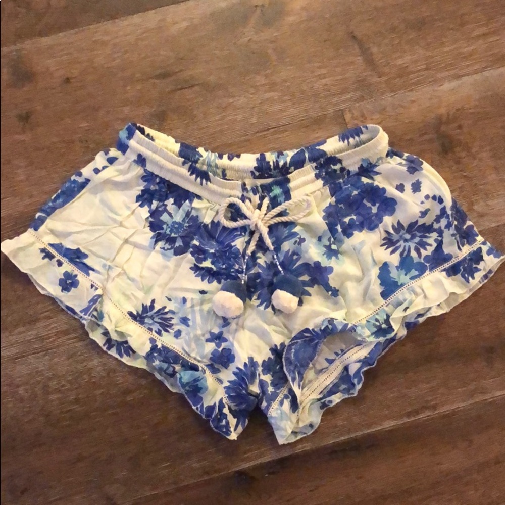 Very light weight floral blue and white shorts